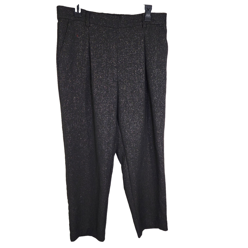 LOFT Womens Ankle Pants Size Large Pull On Tapered Black Shimmer Pockets Pleated
